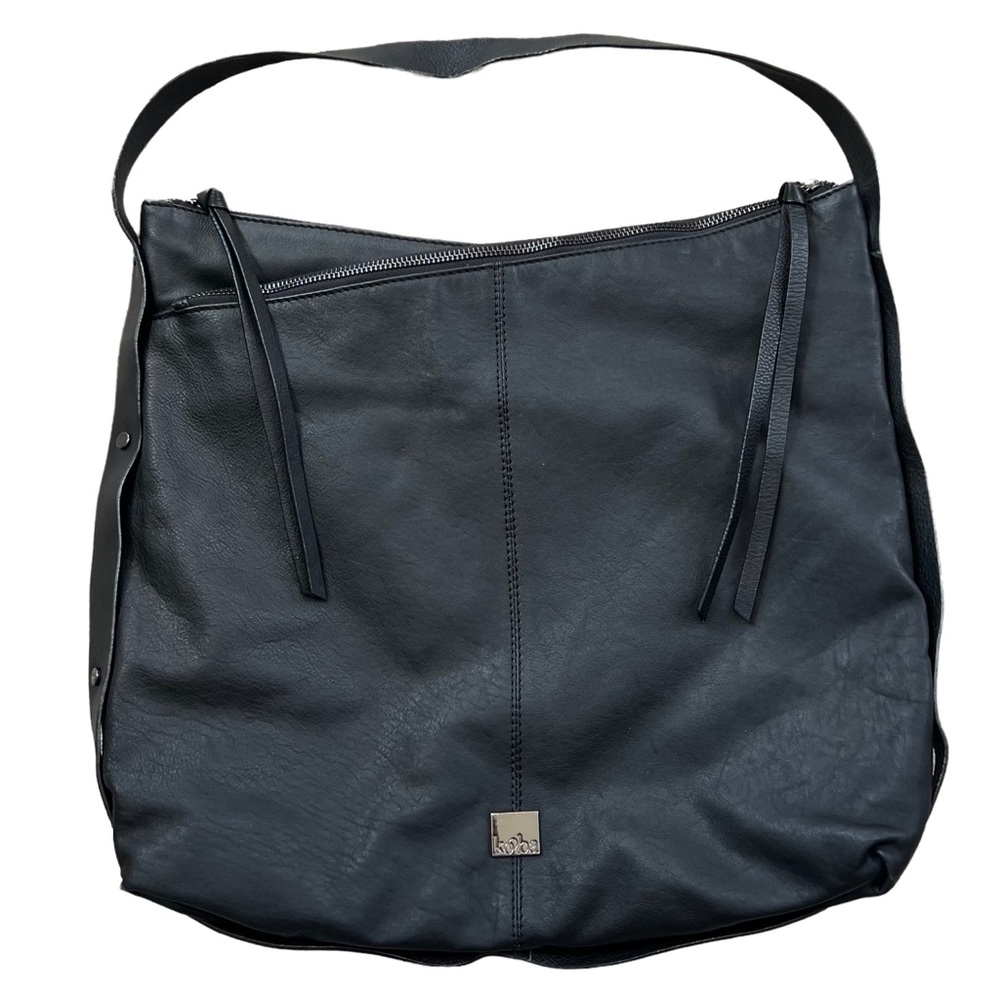 KOOBA Stratford Black Leather Hobo Bag Purse Tote Handbag Metal Studs